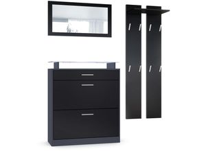 4058905248108 - Garderobenset Garderobe Paneele Schuhschrank Spiegel Loret Mini Anthrazit matt - Front in Schwarz matt mit weißer led Beleuchtung - Front in Schwarz