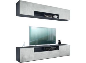 4058905248887 - Wohnwand Anbauwand Hängeschrank Schrank Wohnzimmer Möbel Mogan in Anthrazit matt - Fronten in Beton Oxid Optik - Fronten in Beton Oxid Optik - Vladon