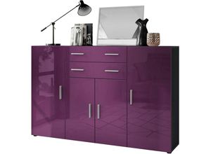 4058905249037 - Highboard Sideboard Kommode Anrichte Aron in Anthrazit matt - Hochglanz & Natur - Fronten in Brombeer Hochglanz - Fronten in Brombeer Hochglanz