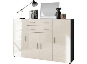 4058905249044 - Highboard Sideboard Kommode Anrichte Aron in Anthrazit matt - Hochglanz & Natur - Fronten in Creme Hochglanz - Fronten in Creme Hochglanz - Vladon