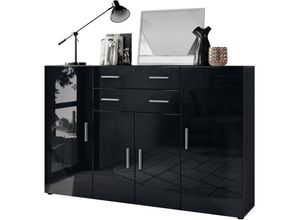 4058905249082 - Highboard Sideboard Kommode Anrichte Aron in Anthrazit matt - Hochglanz & Natur - Fronten in Schwarz Hochglanz - Fronten in Schwarz Hochglanz - Vladon