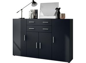 4058905249099 - Highboard Sideboard Kommode Anrichte Aron in Anthrazit matt - Hochglanz & Natur - Fronten in Schwarz matt - Fronten in Schwarz matt - Vladon