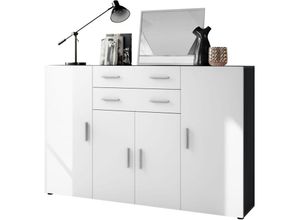 4058905249112 - Highboard Sideboard Kommode Anrichte Aron in Anthrazit matt - Hochglanz & Natur - Fronten in Weiß matt - Fronten in Weiß matt - Vladon