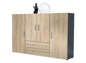 4058905249167 - Highboard Sideboard Kommode Anrichte Wohnzimmer Möbel Nora in Anthrazit matt - Türen in Eiche sägerau - Türen in Eiche sägerau - Vladon