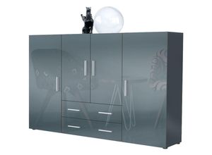 4058905249174 - Highboard Sideboard Kommode Anrichte Wohnzimmer Möbel Nora in Anthrazit matt - Türen in Grau Hochglanz - Türen in Grau Hochglanz - Vladon