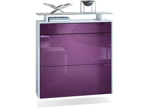 4058905250095 - Schuhschrank Schuhkipper Schuh Regal Hänge Flur Schrank Annie Weiß Hochglanz - Front in Brombeer Hochglanz Griffmulden in Brombeer Hochglanz - Front