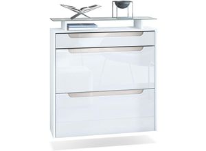 4058905250262 - Schuhschrank Schuhkipper Schuh Regal Hänge Flur Schrank Annie Weiß Hochglanz - Front in Weiß Hochglanz Griffmulden in Sandgrau Hochglanz - Front in