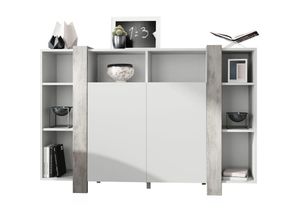 4058905250750 - Highboard Kommode Anrichte Buffet Wohnzimmer Schrank Ida V2 in Weiß - Blenden in Beton Oxid Optik Ida Highboard V1 - Blenden in Beton Oxid Optik Ida