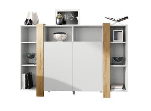 4058905250781 - Highboard Kommode Anrichte Buffet Wohnzimmer Schrank Ida V2 in Weiß - Blenden in Eiche Natur Ida Highboard V1 - Blenden in Eiche Natur Ida Highboard