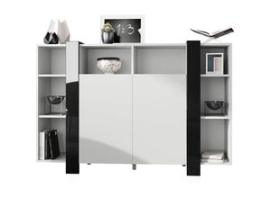 4058905250897 - Highboard Kommode Sideboard Anrichte Buffet Wohnzimmer Schrank Ida V1 in Weiß - Blenden in Schwarz Hochglanz - Blenden in Schwarz Hochglanz - Vladon