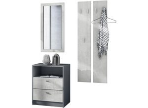 4058905255717 - Garderobenset Flur Garderobe Dielenset Pino V1 in Anthrazit matt - Hochglanz - Beton Oxid Optik - Beton Oxid Optik - Vladon