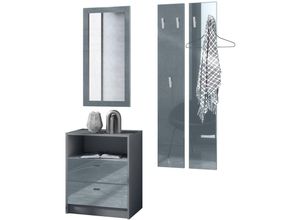 4058905255724 - Garderobenset Flur Garderobe Dielenset Pino V1 in Anthrazit matt - Hochglanz - Grau Hochglanz - Grau Hochglanz - Vladon