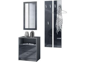 4058905255731 - Garderobenset Flur Garderobe Dielenset Pino V1 in Anthrazit matt - Hochglanz - Schwarz Hochglanz - Schwarz Hochglanz - Vladon