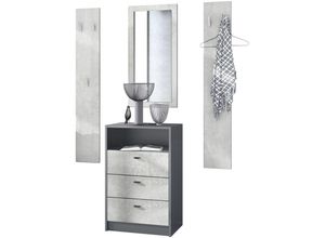 4058905255830 - Garderobenset Flur Garderobe Dielenset Pino V2 in Anthrazit matt - Hochglanz - Beton Oxid Optik - Beton Oxid Optik - Vladon