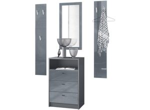 4058905255847 - Garderobenset Flur Garderobe Dielenset Pino V2 in Anthrazit matt - Hochglanz - Grau Hochglanz - Grau Hochglanz - Vladon