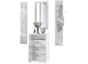 4058905255892 - Garderobenset Flur Garderobe Dielenset Pino V2 in Weiß matt - Hochglanz - Beton Oxid Optik - Beton Oxid Optik - Vladon