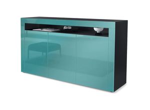 4058905255953 - Sideboard Anrichte Kommode Schrank Valencia in Schwarz - Hochglanz & Naturtöne - Petrol Hochglanz   Petrol Hochglanz - Petrol Hochglanz   Petrol