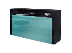 4058905255960 - Sideboard Anrichte Kommode Schrank Valencia in Schwarz - Hochglanz & Naturtöne - Petrol Hochglanz   Schwarz Hochglanz - Petrol Hochglanz   Schwarz