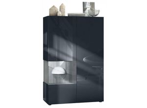 4058905256103 - Standvitrine Highboard Hochschrank Glas Morena V2 Schwarz - Hochglanz & Naturtöne - Einsatz in Avola-Anthrazit ohne led Beleuchtung - Einsatz in