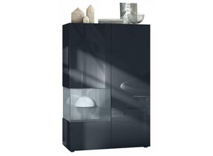 4058905256196 - Standvitrine Highboard Hochschrank Glas Morena V2 Schwarz - Hochglanz & Naturtöne - Einsatz in Grau Hochglanz ohne led Beleuchtung - Einsatz in Grau