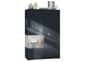 4058905256257 - Standvitrine Highboard Hochschrank Glas Morena V2 Schwarz - Hochglanz & Naturtöne - Einsatz in Sandgrau Hochglanz ohne led Beleuchtung - Einsatz in