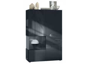 4058905256288 - Standvitrine Highboard Hochschrank Glas Morena V2 Schwarz - Hochglanz & Naturtöne - Einsatz in Schwarz Hochglanz ohne led Beleuchtung - Einsatz in