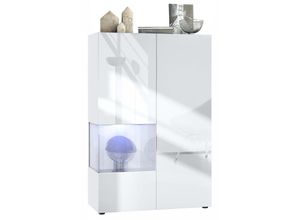 4058905256653 - Standvitrine Highboard Hochschrank Glas Morena V2 Weiß - Hochglanz & Naturtöne - Einsatz in Weiß Hochglanz mit led Beleuchtung - Einsatz in Weiß