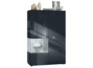 4058905256707 - Standvitrine Highboard Hochschrank Glas Morena V2 Schwarz - Hochglanz & Naturtöne - Einsatz in Beton Oxid Optik ohne led Beleuchtung - Einsatz in