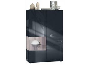 4058905256769 - Standvitrine Highboard Hochschrank Glas Morena V2 Schwarz - Hochglanz & Naturtöne - Einsatz in Eiche Nordic ohne led Beleuchtung - Einsatz in Eiche