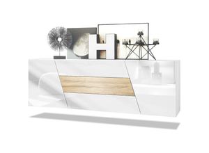 4058905256912 - Sideboard Kommode Anrichte Schrank Houston hängend Weiß matt - Hochglanz - Eiche Natur ohne led Beleuchtung - Eiche Natur ohne led Beleuchtung