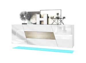 4058905256950 - Sideboard Kommode Anrichte Schrank Houston hängend Weiß matt - Hochglanz - Eiche Ribbeck mit led Beleuchtung - Eiche Ribbeck mit led Beleuchtung