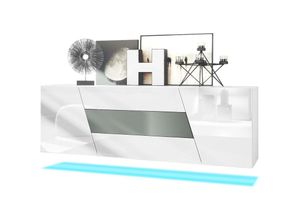 4058905257018 - Sideboard Kommode Anrichte Schrank Houston hängend Weiß matt - Hochglanz - Graphit Seidenmatt mit led Beleuchtung - Graphit Seidenmatt mit led