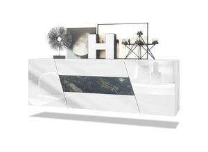 4058905257032 - Sideboard Kommode Anrichte Schrank Houston hängend Weiß matt - Hochglanz - Marmor Graphit ohne led Beleuchtung - Marmor Graphit ohne led Beleuchtung