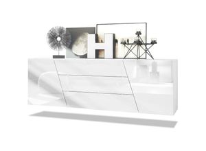 4058905257094 - Sideboard Kommode Anrichte Schrank Houston hängend Weiß matt - Hochglanz - Weiß Hochglanz ohne led Beleuchtung - Weiß Hochglanz ohne led Beleuchtung