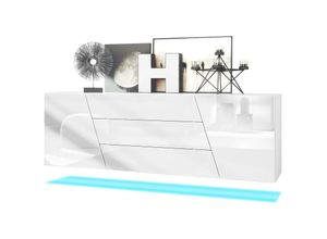 4058905257100 - Sideboard Kommode Anrichte Schrank Houston hängend Weiß matt - Hochglanz - Weiß Hochglanz mit led Beleuchtung - Weiß Hochglanz mit led Beleuchtung