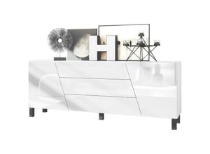 4058905257155 - Sideboard Kommode Anrichte Schrank Houston Weiß matt - Hochglanz - Weiß Hochglanz ohne led Beleuchtung - Weiß Hochglanz ohne led Beleuchtung - Vladon