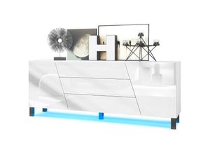 4058905257162 - Sideboard Kommode Anrichte Schrank Houston Weiß matt - Hochglanz - Weiß Hochglanz mit led Beleuchtung - Weiß Hochglanz mit led Beleuchtung - Vladon