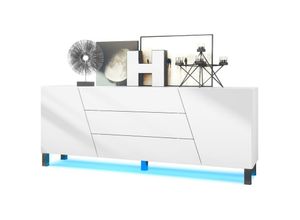 4058905257193 - Sideboard Kommode Anrichte Schrank Houston Weiß matt - Hochglanz - Weiß matt mit led Beleuchtung - Weiß matt mit led Beleuchtung - Vladon