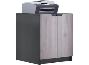 4058905257261 - Druckerkommode Aktenschrank Kommode Logan in Schwarz matt Hochglanz Naturtöne - Fronten in Eiche Nordic - Fronten in Eiche Nordic - Vladon