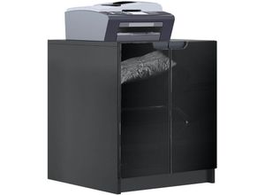 4058905257322 - Druckerkommode Aktenschrank Kommode Logan in Schwarz matt Hochglanz Naturtöne - Fronten in Schwarz Hochglanz - Fronten in Schwarz Hochglanz - Vladon