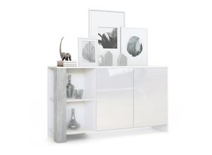 4058905258244 - - Sideboard Anrichte Kommode Schrank Canto in Weiß matt - Hochglanz & Naturtöne - Beton Oxid Optik - Beton Oxid Optik
