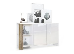 4058905258282 - Sideboard Anrichte Kommode Schrank Canto in Weiß matt - Hochglanz & Naturtöne - Eiche Ribbeck - Eiche Ribbeck - Vladon 4058905258282 - Sideboard Anrichte Kommode Schrank Canto in Weiß matt - Hochglanz & Naturtöne - Eiche Ribbeck - Eiche Ribbeck - Vladon