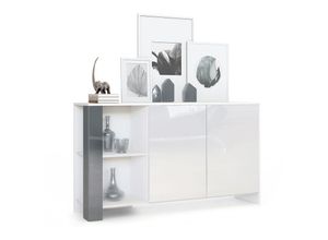 4058905258305 - - Sideboard Anrichte Kommode Schrank Canto in Weiß matt - Hochglanz & Naturtöne - Grau Hochglanz - Grau Hochglanz 4058905258305 - - Sideboard Anrichte Kommode Schrank Canto in Weiß matt - Hochglanz & Naturtöne - Grau Hochglanz - Grau Hochglanz