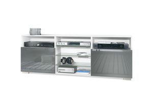 4058905258893 - Tv Lowboard Board Schrank Tisch Möbel Granada Anthrazit matt - Hochglanz & Naturtöne - Front in Grau Hochglanz ohne led Beleuchtung - Front in Grau