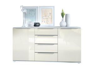 4058905260018 - Sideboard Kommode Schrank Linio Anrichte mit 2 Türen & Schubladen Weiß matt - Front in Creme Hochglanz - Front in Creme Hochglanz - Vladon