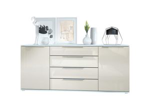 4058905260124 - Sideboard Kommode Schrank Linio V2 Anrichte mit 2 Türen & Schubladen Weiß matt - Front in Creme Hochglanz - Front in Creme Hochglanz - Vladon