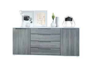 4058905260131 - Sideboard Kommode Schrank Linio V2 Anrichte mit 2 Türen & Schubladen Weiß matt - Front in Avola-Anthrazit - Front in Avola-Anthrazit - Vladon