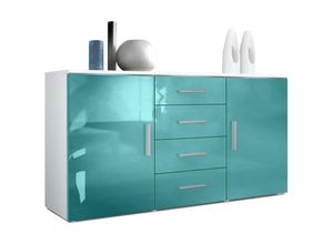 4058905260216 - Sideboard Kommode Highboard Anrichte Faro V1 Weiß matt - Hochglanz - Front in Petrol Hochglanz - Front in Petrol Hochglanz