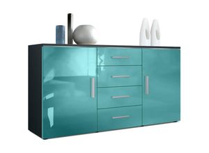 4058905260223 - Sideboard Kommode Highboard Anrichte Faro V1 Schwarz matt - Hochglanz - Front in Petrol Hochglanz - Front in Petrol Hochglanz