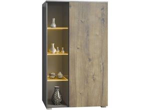 4058905260940 - Standvitrine Highboard Hochschrank Glas Davos Anthrazit - Hochglanz & Naturtöne - Eiche Ribbeck - Eiche Ribbeck - Vladon